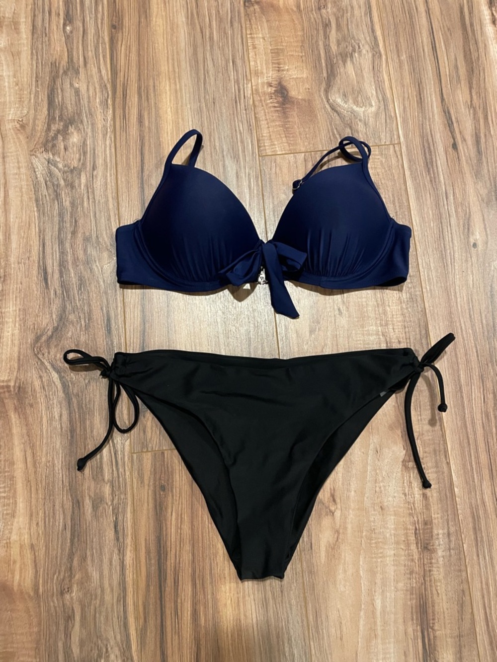 Women's Navy & Black Tie-Detail Bikini Set